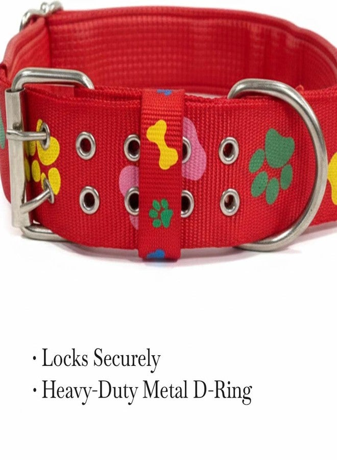 Pets Empire Soft Padded Paw and Bone Printed Dog Leash Collar Set Nylon Foam Soft Adjustable Pet Cat Durable Collar (Medium Neck 35-43cm, Red) - Image 2